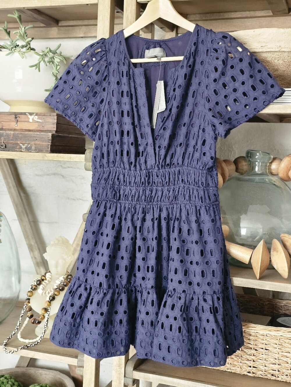 Anthropologie Somerset Eyelet Mini Dress Navy NWT Sz MP - Picture 12 of 14